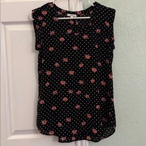 Pleione Black Floral Polka Dot Blouse, XS
